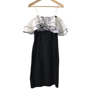 Vintage Frilly Off Shoulder Cocktail Dress Black &‎ White